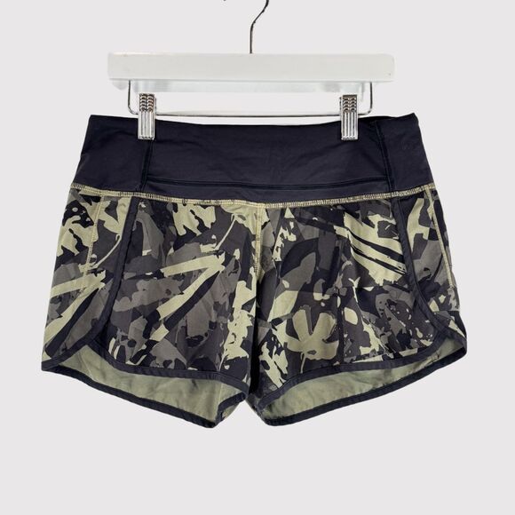 Lululemon Womens Short Green Speed Camouflage Athletic Running Stretch Size 4 - Picture 2 of 10